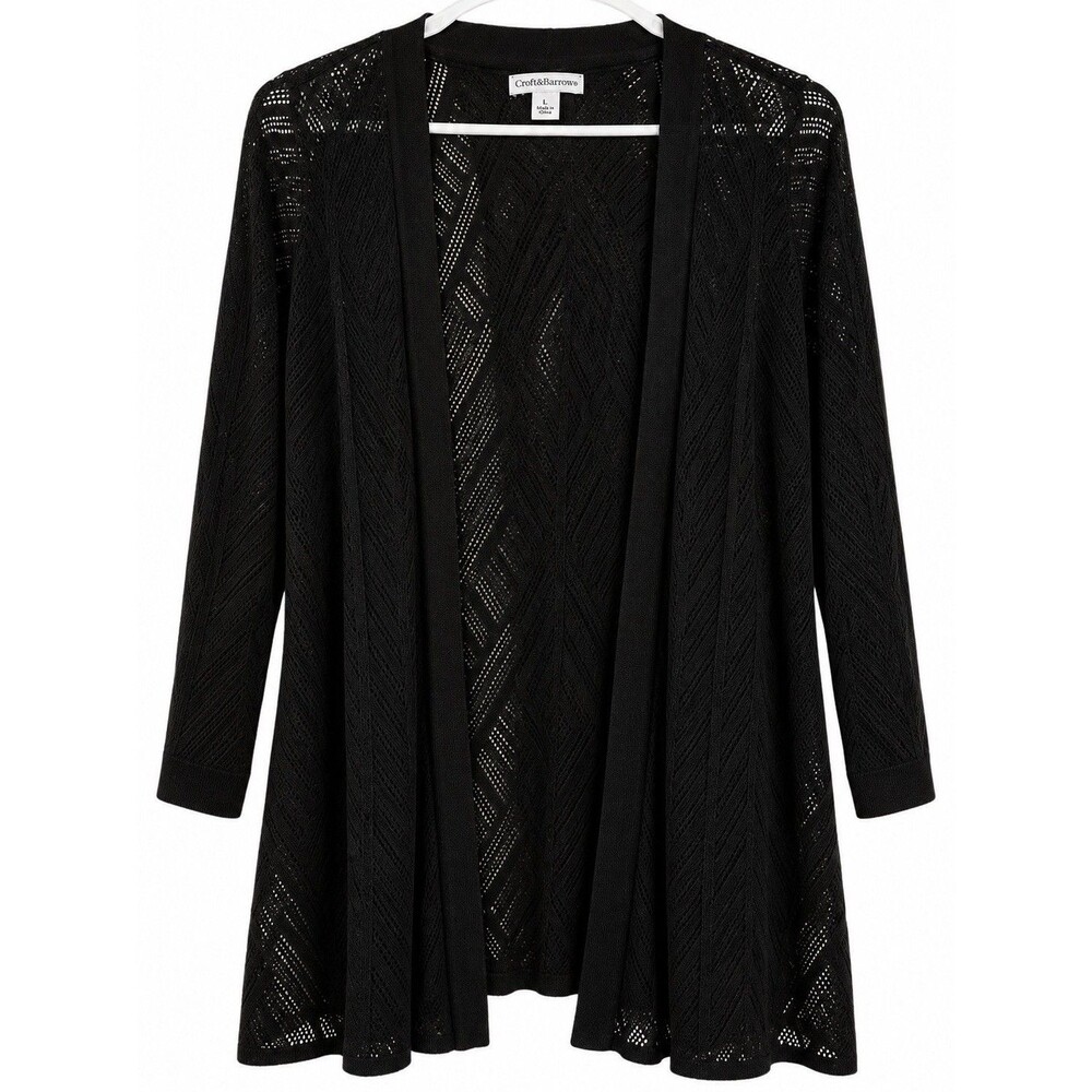Croft & Barrow Women’s Solid Knit Open-Front Cardigan Sweater Black L